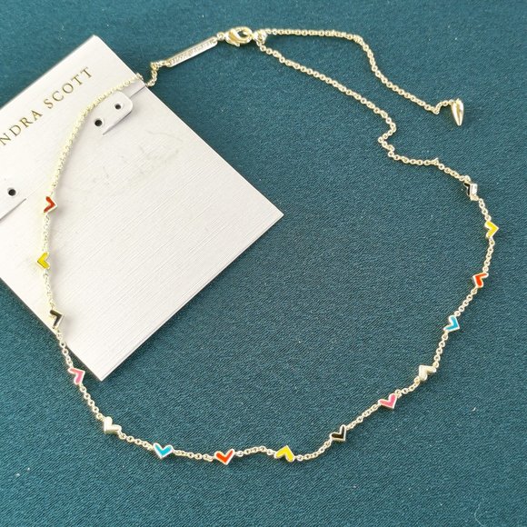 KENDRA SCOTT Haven Heart Multi Mix Enamel Gold Strand Necklace NEW - Picture 2 of 3